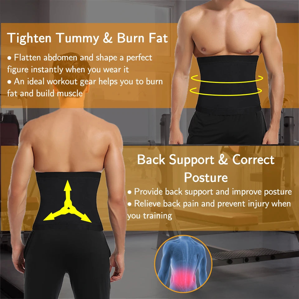 Men Slimming Body Shaper Sauna Sweat Belt Waist Trainer Corsets Belly Girdle to Lose Weight Belly Fat Burner Burning Man
