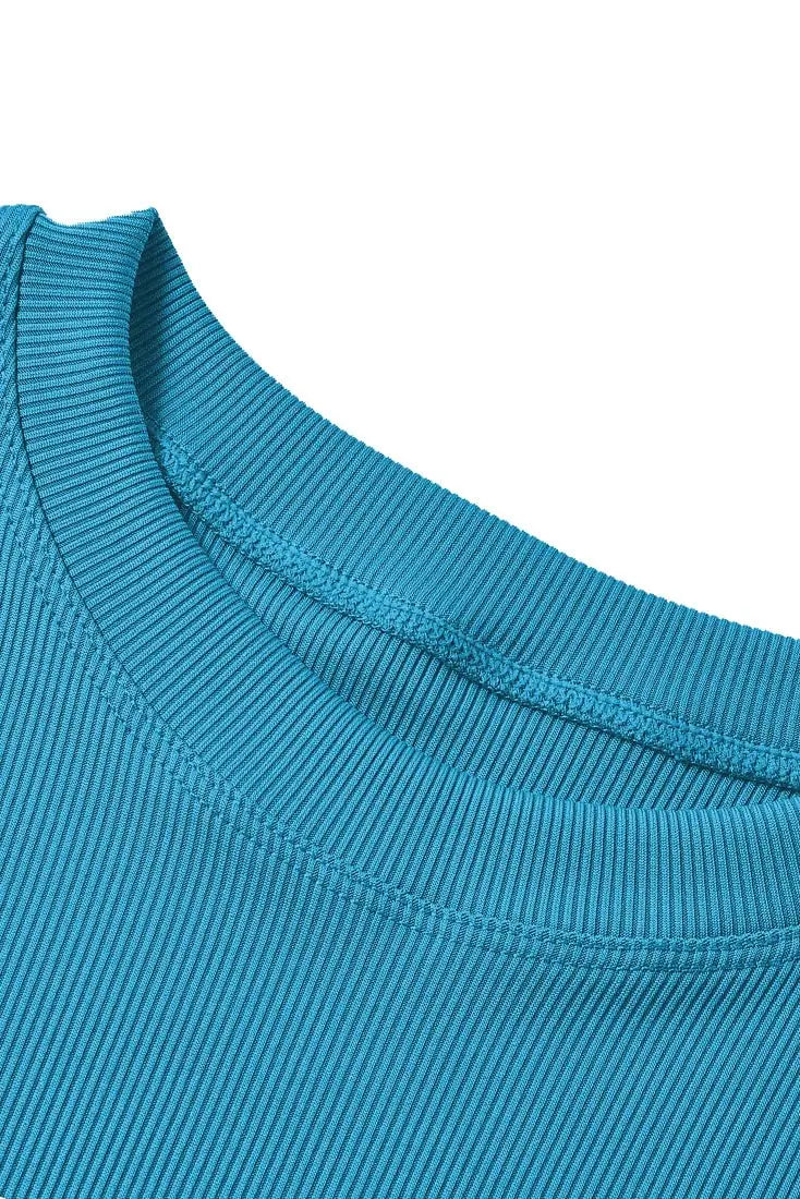Women's Ribbed Lounge Wear 2 Piece Set Casual Summer Outfit Sleeve Top with Elastic Leggings Junior Size Eye Catching Solid Color