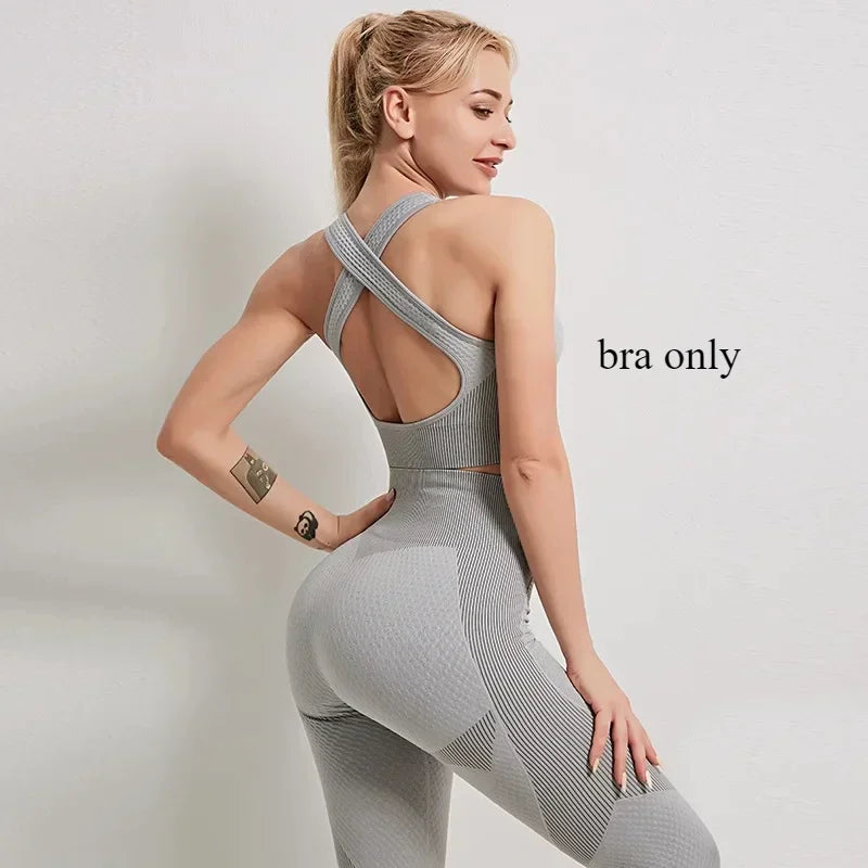Women's Yoga Set for Gym Fitness Outfit with Zipper Long Sleeve Crop Bra Top and Leggings Separately Sold