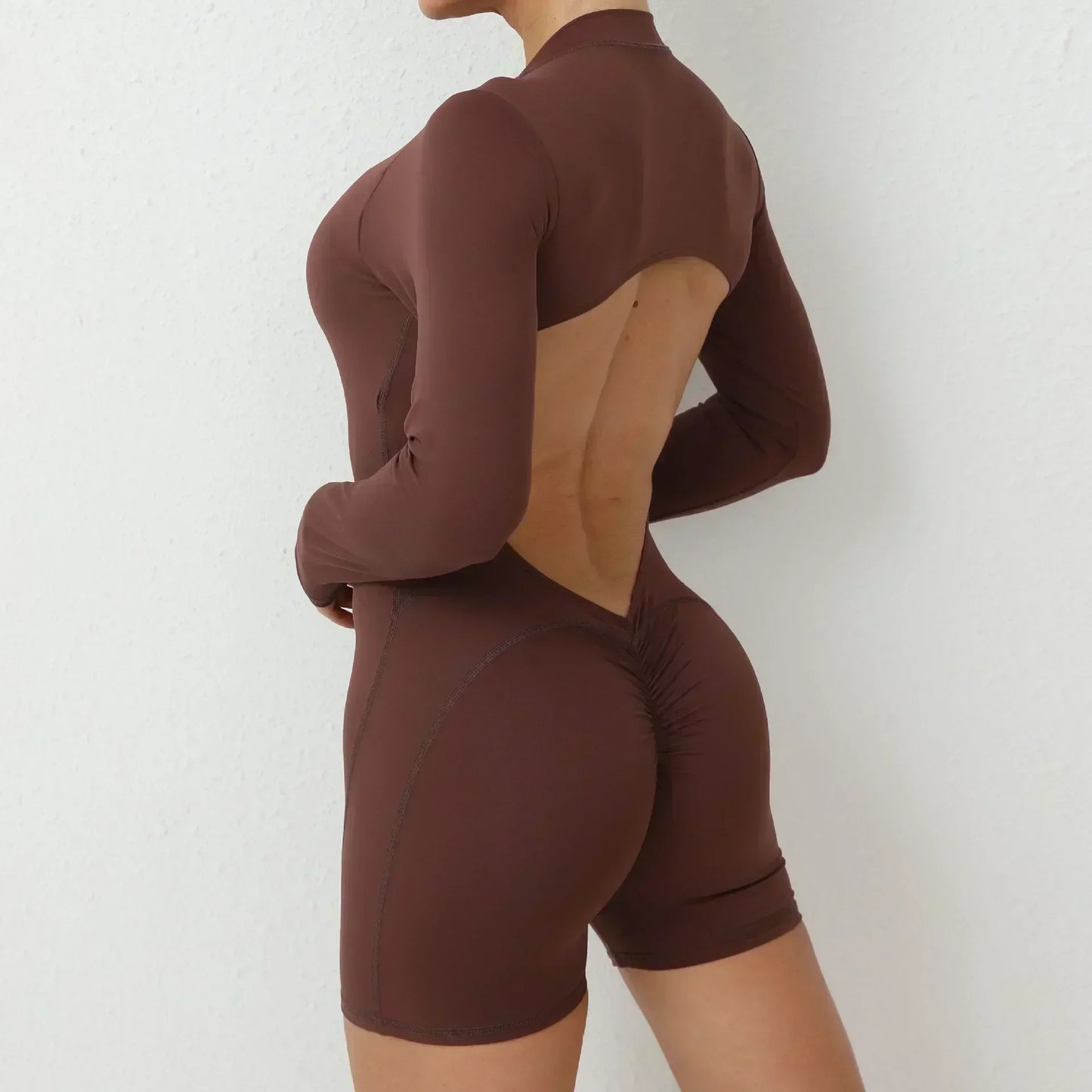Seamless Yoga Zipper Jumpsuit for Women Long-Sleeved Hip-Lifting Fitness Beauty Back Sports Workout Gym Tracksuit