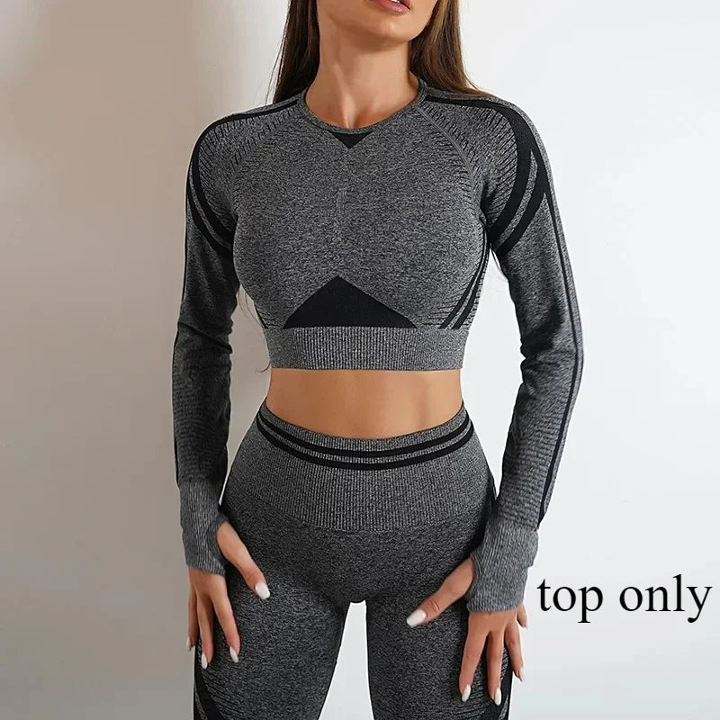 Women's Yoga Clothing Set Long Sleeve Leggings Pants for Gym Fitness Tracksuit Active Wear Workout Clothes