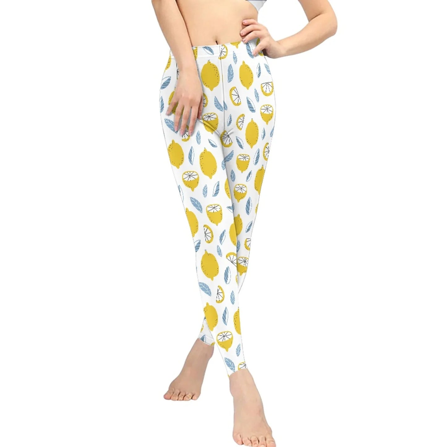 High Waist Breathable Yoga Pants for Women Slim Fit Soft Printed Leggings Party Gift with Lemon Fruit Cartoon Images