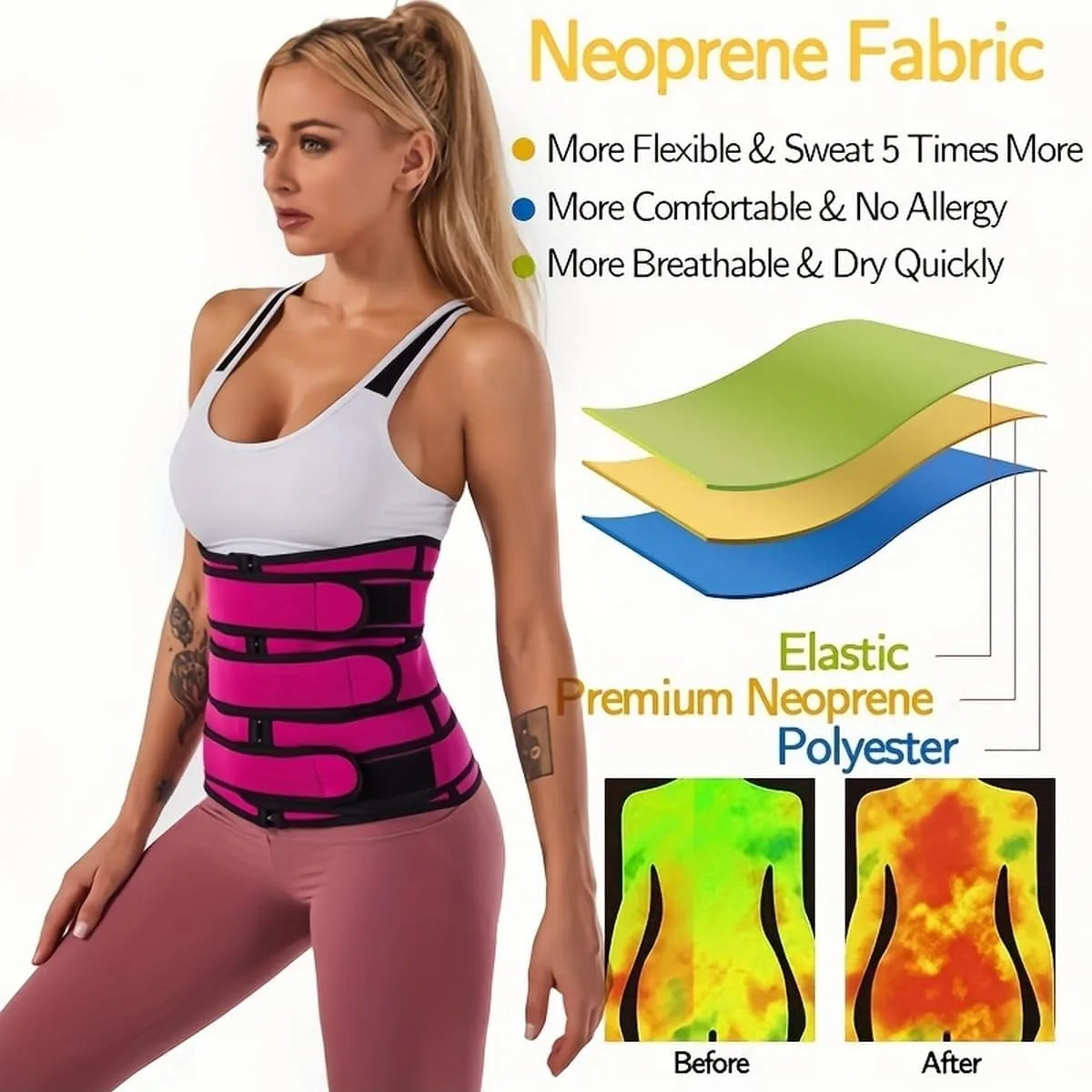 Adjustable Breasted Tummy Control Waistbelt, Hook & Loop Sweat Sauna Body-shaped Fitness Exercise Sports Waist Trainer, Women's