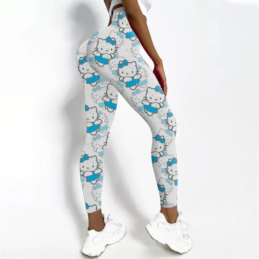 Women's Hello Kitty Print Sports Leggings Fitness Yoga Pants Stretchy Sexy Running Gym Tights Quick Dry Ankle-Length Casual