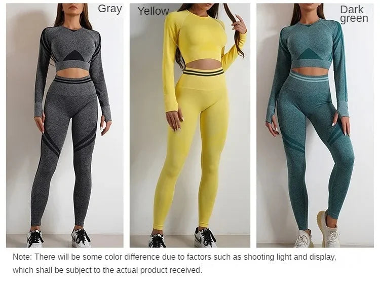 Women's Yoga Clothing Set Long Sleeve Leggings Pants for Gym Fitness Tracksuit Active Wear Workout Clothes
