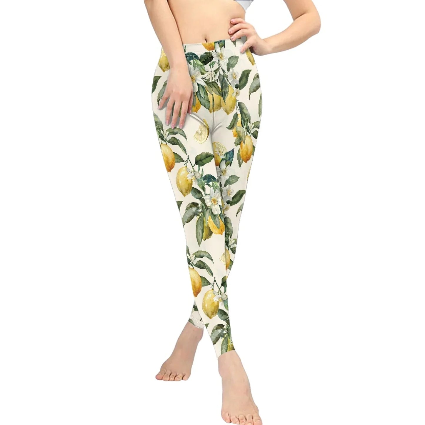 High Waist Breathable Yoga Pants for Women Slim Fit Soft Printed Leggings Party Gift with Lemon Fruit Cartoon Images