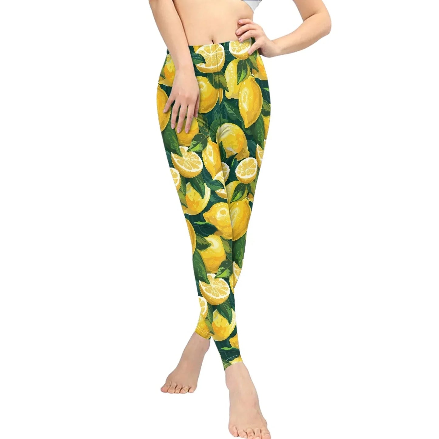 High Waist Breathable Yoga Pants for Women Slim Fit Soft Printed Leggings Party Gift with Lemon Fruit Cartoon Images