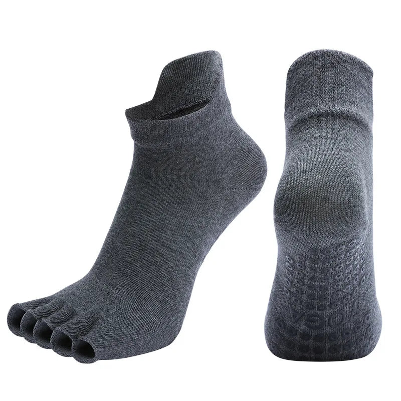 Breathable Cotton Yoga Socks with Anti-Slip Silicone Grip for Fitness Ballet Dance Gym Pilates Open Toe Five Finger Design