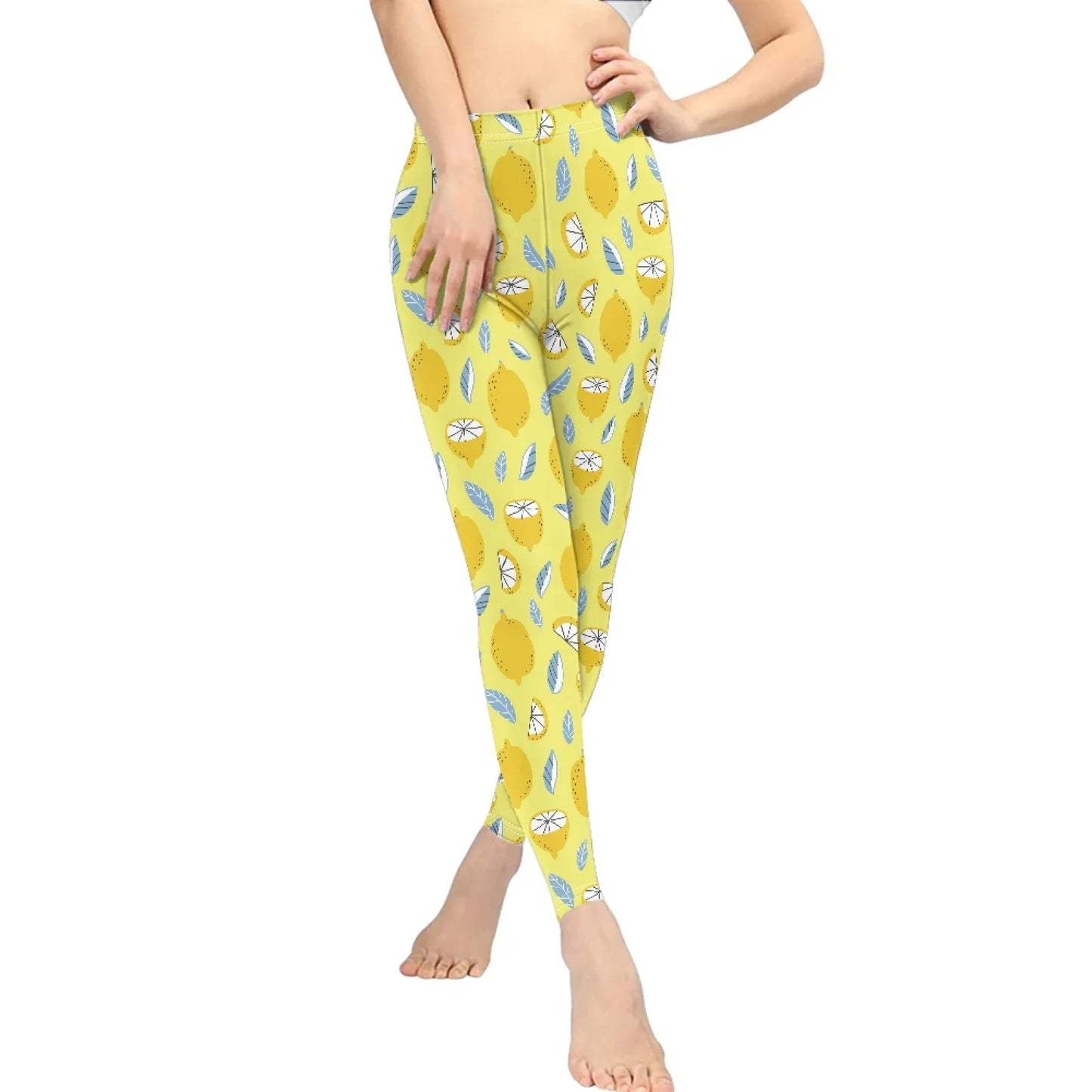 High Waist Breathable Yoga Pants for Women Slim Fit Soft Printed Leggings Party Gift with Lemon Fruit Cartoon Images