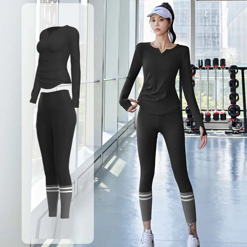 Women's Quick-Drying Seamless Yoga Top High-Waist Hip-Lifting Fitness Pants Elastic Running Sports Cycling Suit