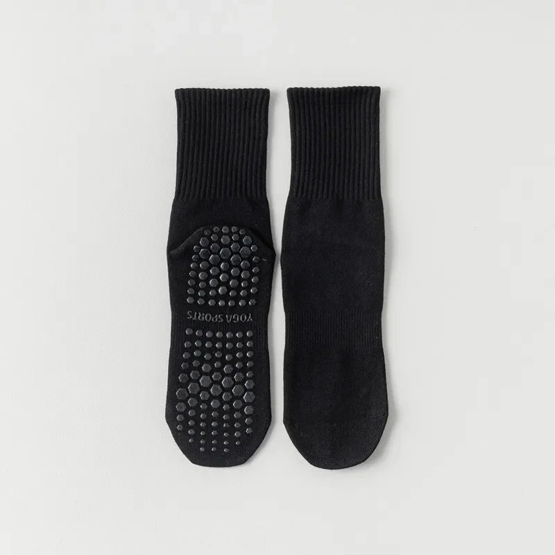 Indoor Dance Gymnastic Training Pilates Yoga Socks Solid Color Mid Calf Fitness Non-slip Silicone Socks for Sports