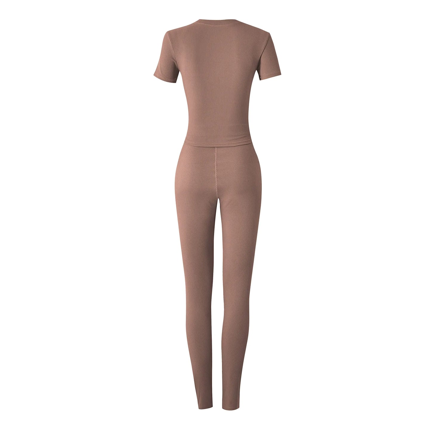 Women's Ribbed Lounge Wear 2 Piece Set Casual Summer Outfit Sleeve Top with Elastic Leggings Junior Size Eye Catching Solid Color