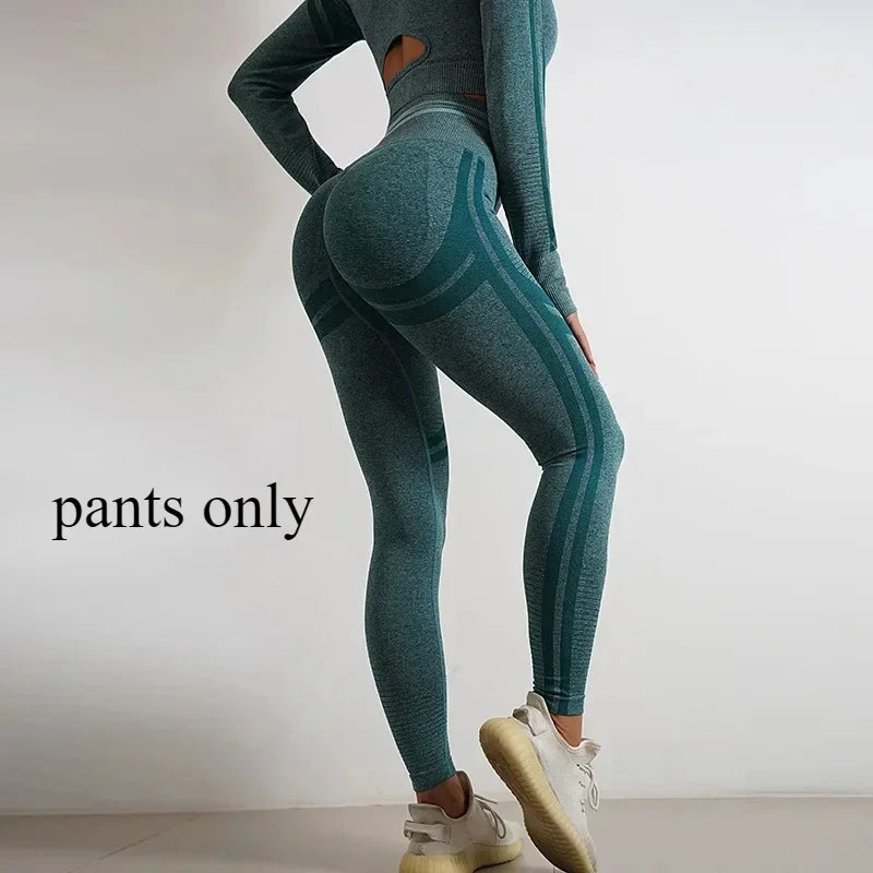 Women's Yoga Clothing Set Long Sleeve Leggings Pants for Gym Fitness Tracksuit Active Wear Workout Clothes