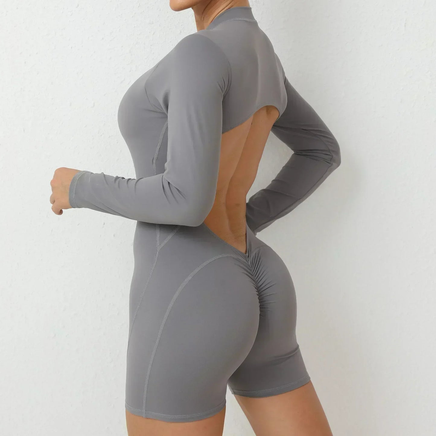 Seamless Yoga Zipper Jumpsuit for Women Long-Sleeved Hip-Lifting Fitness Beauty Back Sports Workout Gym Tracksuit