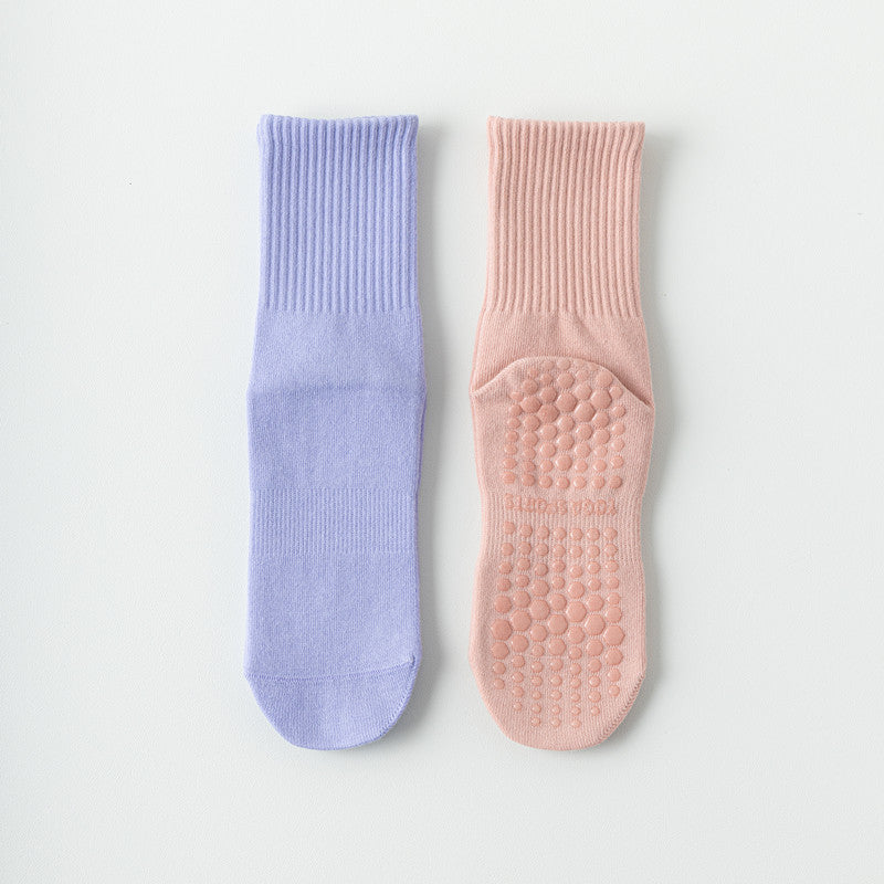 Indoor Dance Gymnastic Training Pilates Yoga Socks Solid Color Mid Calf Fitness Non-slip Silicone Socks for Sports