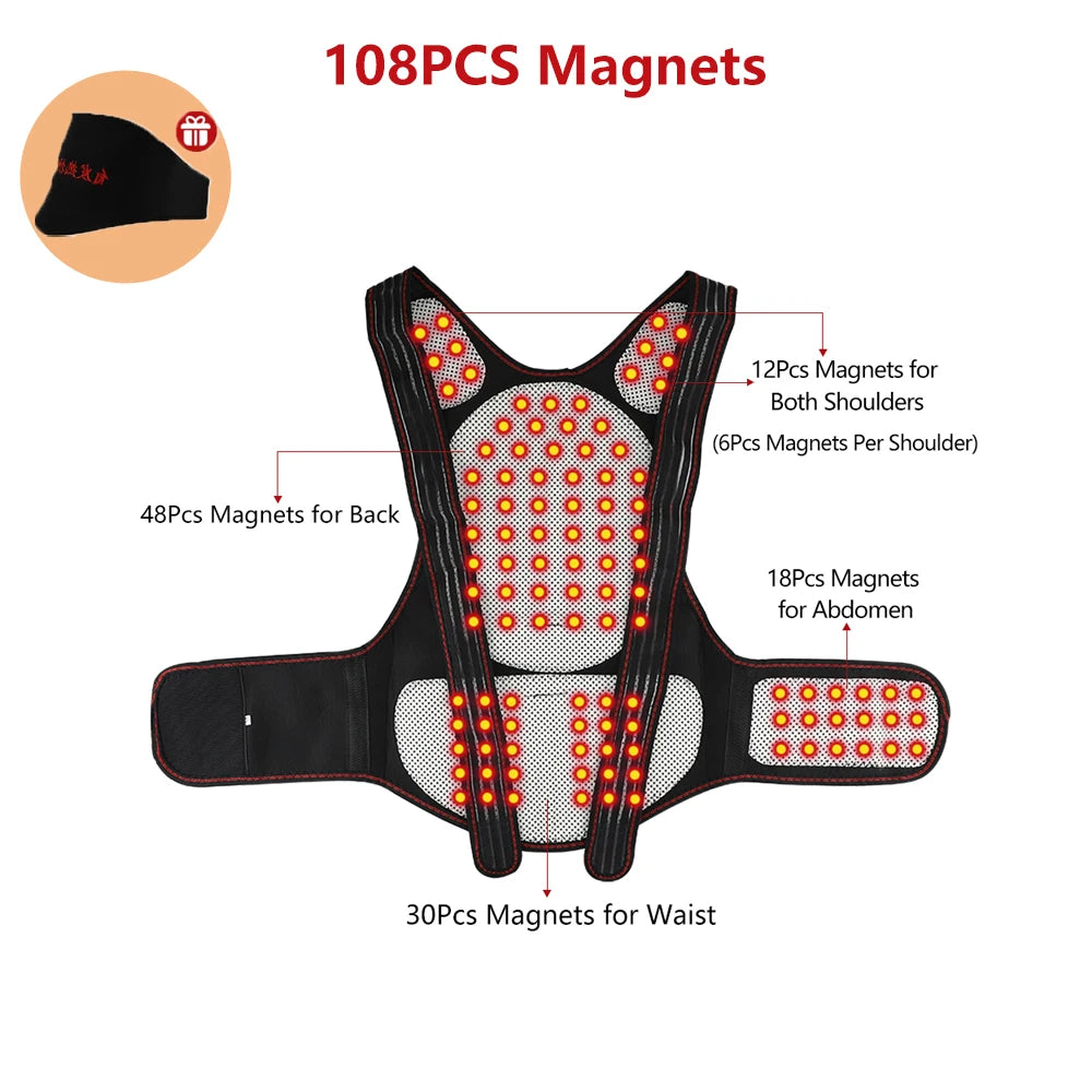 108/111 Tourmaline Magnets Self-heating Belt Protector Relieve Shoulder Muscle Joint Fatigue Warming Back Waist Vest Braces