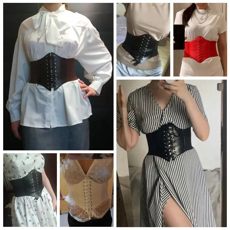 Fashion Women Corset Wide Belt Pu Leather Slimming Body Waistband Ladies Elastic High Waist Belt Gothic Dress Girdle