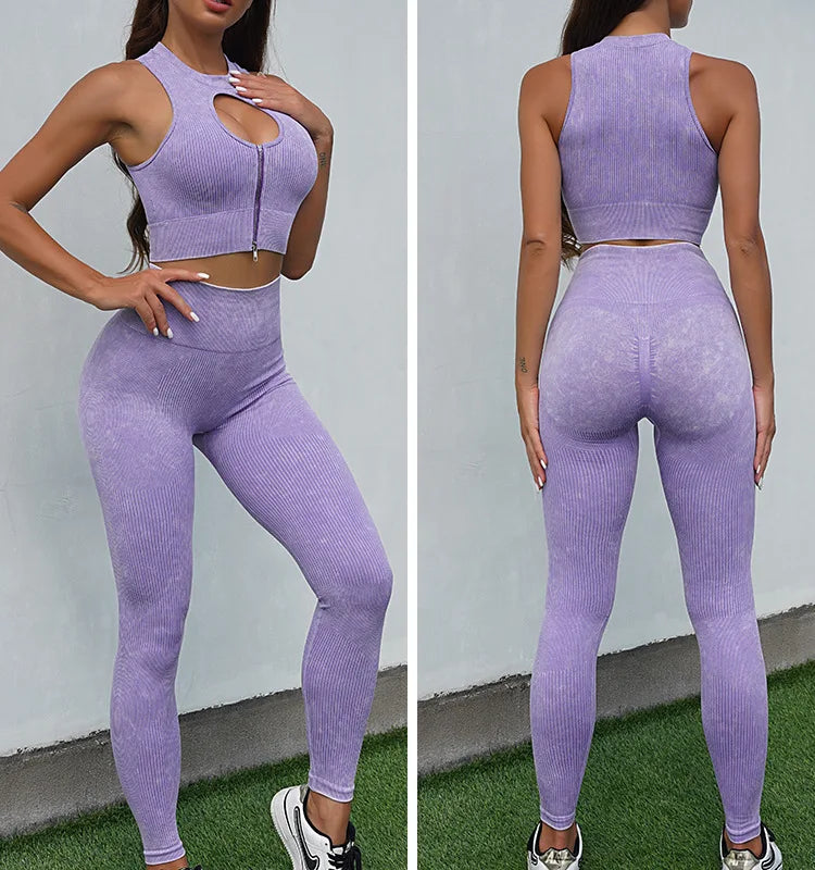 Ribbed Woman yoga Clothes beautiful back fitness suit hip lifting elastic Sports GYM tights fitting sportswear for women