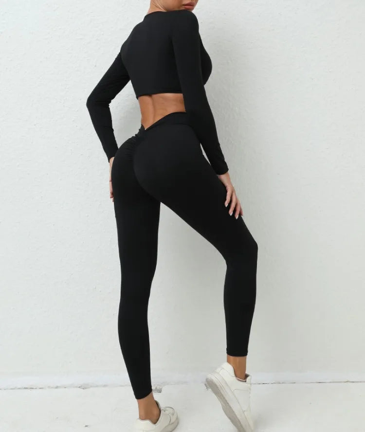 Nude Feel Seamless Yoga Set for Women High Waist Hip-Lifting Long-Sleeved Trousers and Gym Leggings Ideal for Sports Fitness Workouts
