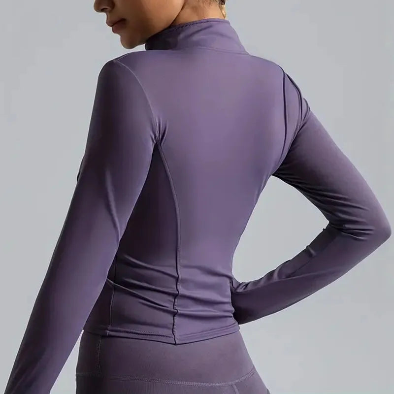 Women's Lightweight Stretchy Zip-Up Running Jacket Quick Dry Breathable Yoga Sportswear with Thumb Holes High Neck Fitness Clothes