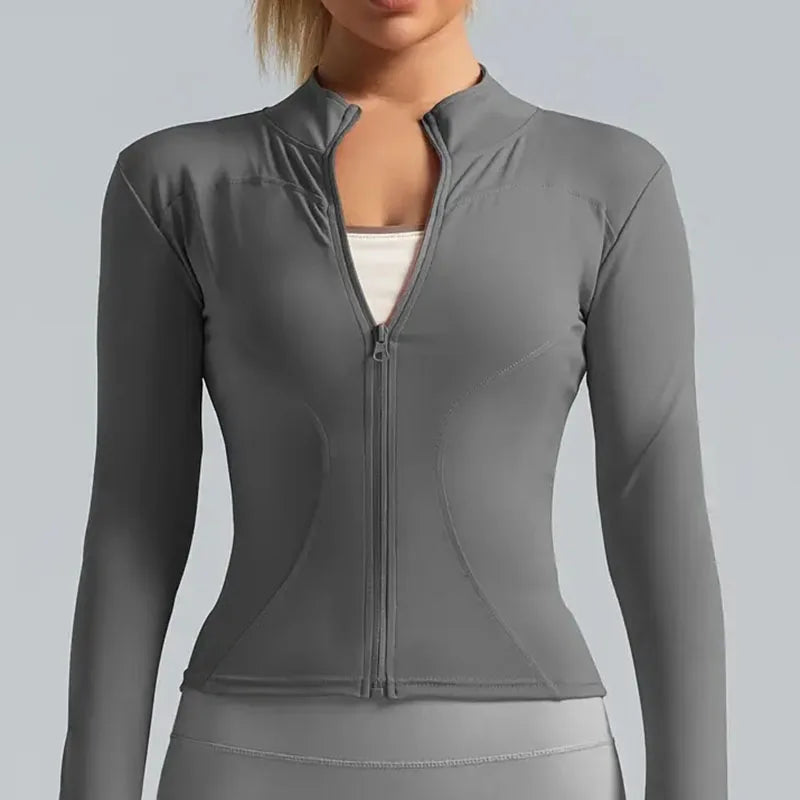 Women's Lightweight Stretchy Zip-Up Running Jacket Quick Dry Breathable Yoga Sportswear with Thumb Holes High Neck Fitness Clothes