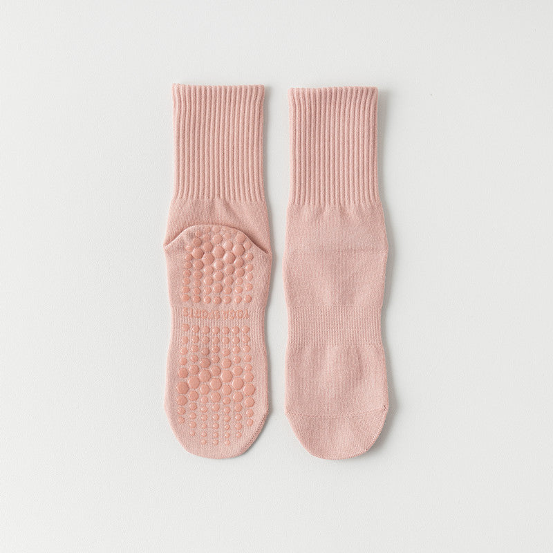 Indoor Dance Gymnastic Training Pilates Yoga Socks Solid Color Mid Calf Fitness Non-slip Silicone Socks for Sports