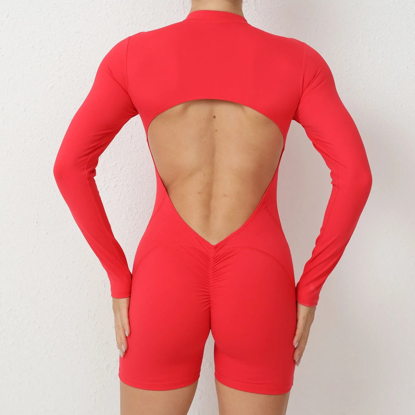 Seamless Yoga Zipper Jumpsuit for Women Long-Sleeved Hip-Lifting Fitness Beauty Back Sports Workout Gym Tracksuit